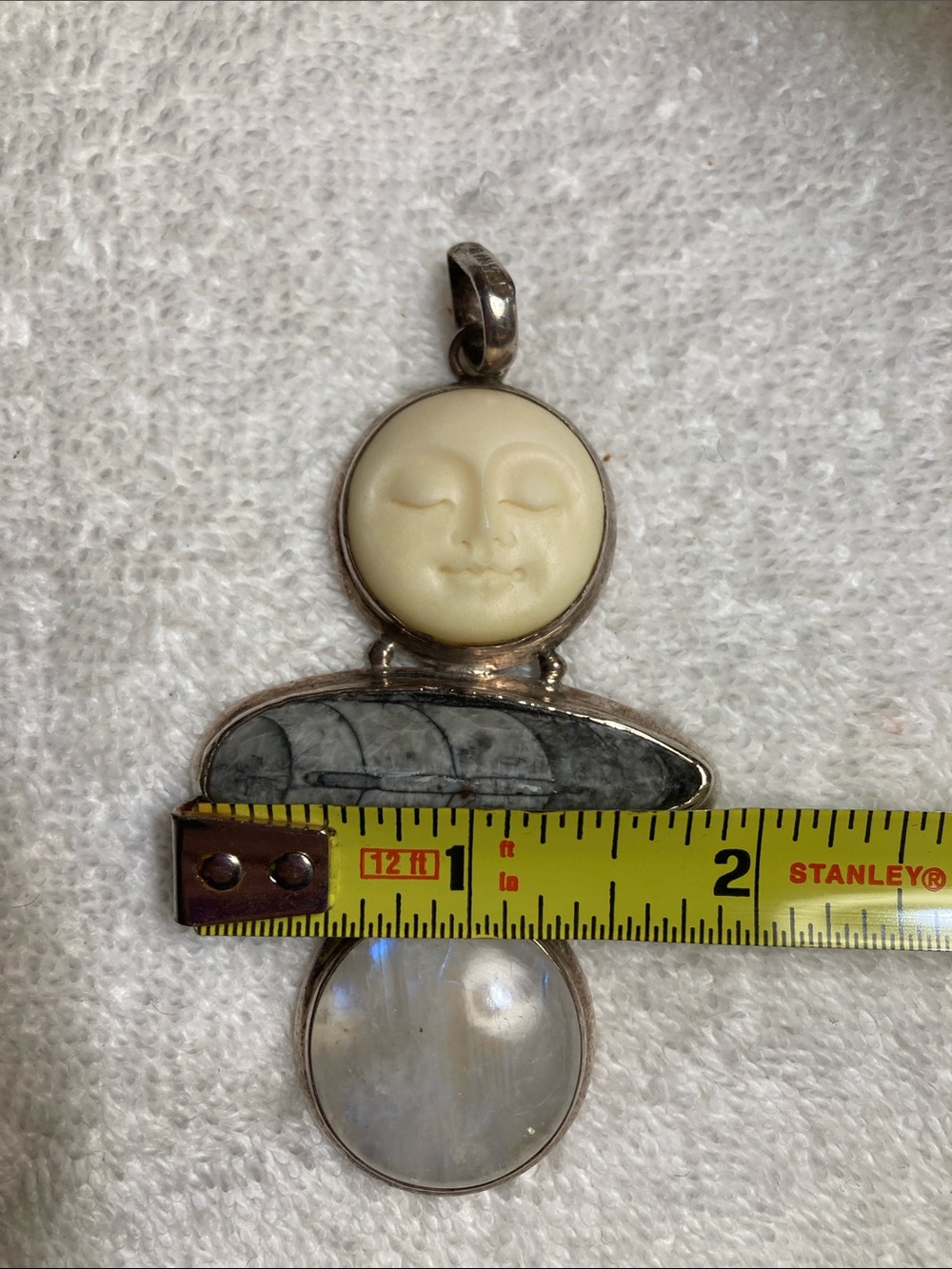 Sterling Silver Moon Face Pendant Necklace with Gray Stone and Cream Moon - Picture 8 of 8